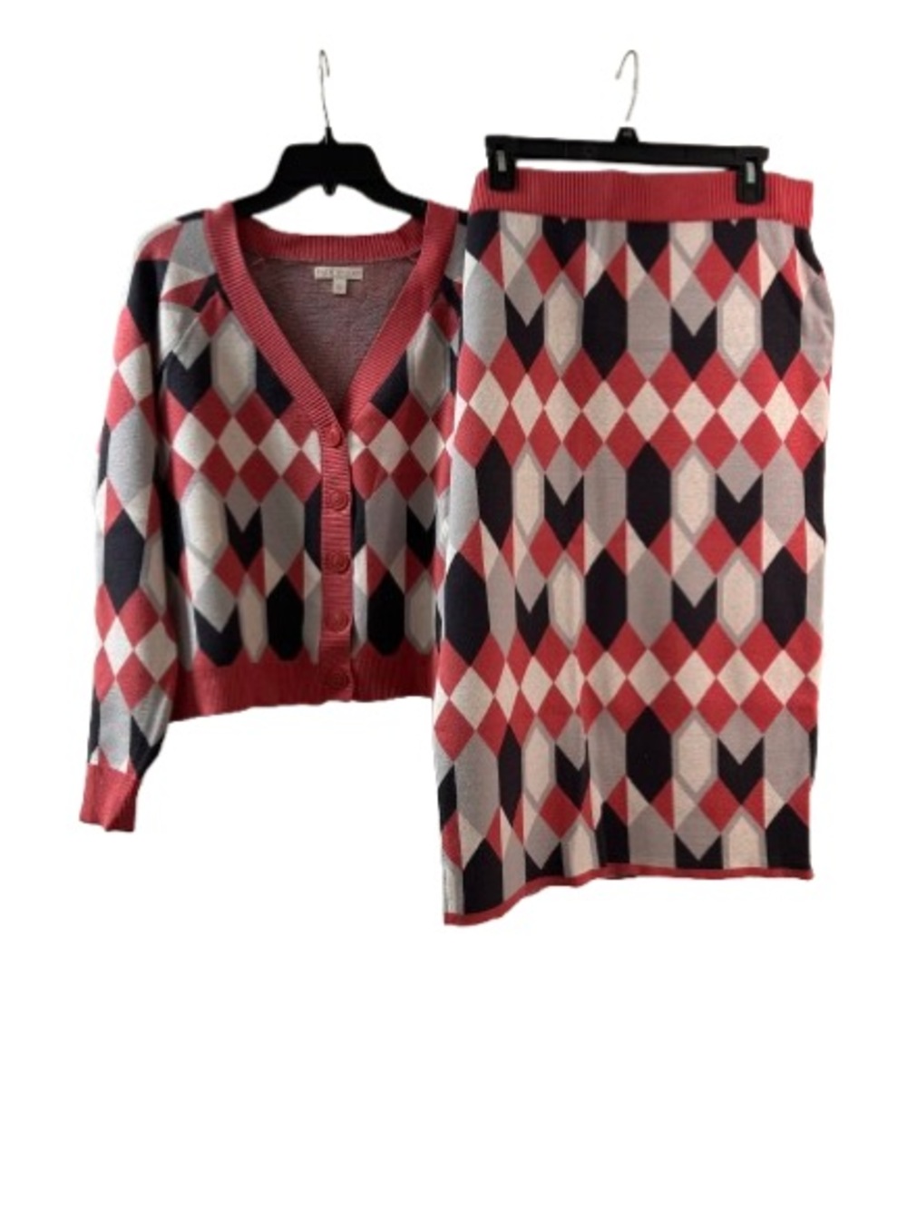 Nwot- Eva Mendes 2-Piece Argyle Sweater Skirt Set – L/XL